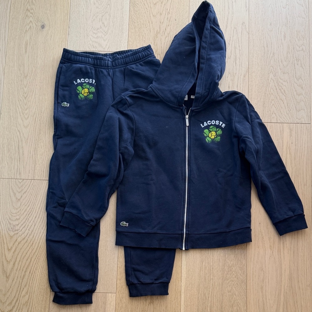 Lacoste Navy Zip Hoodie and Joggers Set with Green Crest